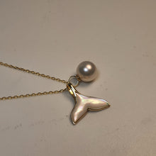 Load image into Gallery viewer, Akoya Pearl &amp; Whale Tail Pendant + Chain, 18K Yellow Gold
