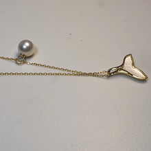 Load image into Gallery viewer, Akoya Pearl &amp; Whale Tail Pendant + Chain, 18K Yellow Gold
