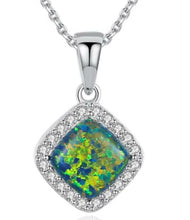 Load image into Gallery viewer, Created Diamond Opal Necklace , Sterling Silver
