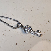 Load image into Gallery viewer, Crystal Key Pendant &amp; Chain, Sterling Silver

