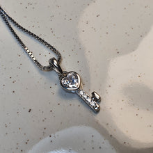Load image into Gallery viewer, Crystal Key Pendant &amp; Chain, Sterling Silver
