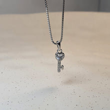 Load image into Gallery viewer, Crystal Key Pendant &amp; Chain, Sterling Silver
