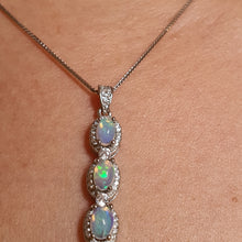 Load image into Gallery viewer, Floating Three Natural Opal Pendant, Sterling Silver
