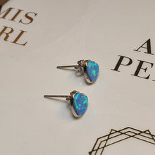 Load image into Gallery viewer, Created Heart Opal Earrings, Sterling Silver
