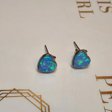 Load image into Gallery viewer, Created Heart Opal Earrings, Sterling Silver
