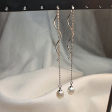 Load image into Gallery viewer, Freshwater Drop Pearl Thread Earrings, Sterling Silver
