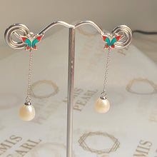 Load image into Gallery viewer, Freshwater Pearl  &amp; Enamel Earrings, Sterling Silver
