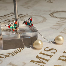 Load image into Gallery viewer, Freshwater Pearl  &amp; Enamel Earrings, Sterling Silver
