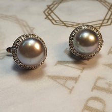 Load image into Gallery viewer, Large Freshwater Pearl Sparkling Earrings, Sterling Silver
