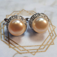 Load image into Gallery viewer, Large Freshwater Pearl Sparkling Earrings, Sterling Silver
