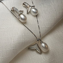 Load image into Gallery viewer, Whale Tail Mother of Pearl &amp; Freshwater Pearl Set, Sterling silver
