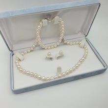 Load image into Gallery viewer, Freshwater Cultured Pearl Set, Sterling Silver Flower Clasp
