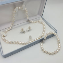 Load image into Gallery viewer, Freshwater Cultured Pearl Set, Sterling Silver Flower Clasp
