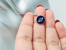 Load image into Gallery viewer, Evil Eye Enamel Round Necklace, Sterling Silver
