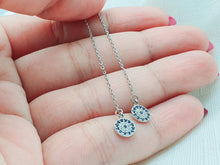 Load image into Gallery viewer, Evil eye Icon Chain Earrings, Sterling Silver

