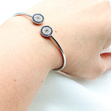 Load image into Gallery viewer, Evil Eye Bangle Cuff Bracelet, Sterling Silver
