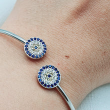 Load image into Gallery viewer, Evil Eye Bangle Cuff Bracelet, Sterling Silver
