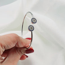 Load image into Gallery viewer, Evil Eye Bangle Cuff Bracelet, Sterling Silver
