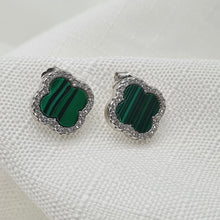 Load image into Gallery viewer, Malachite 4 Leaf Clover Stud Earrings, Sterling Silver
