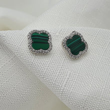 Load image into Gallery viewer, Malachite 4 Leaf Clover Stud Earrings, Sterling Silver
