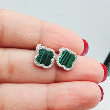 Load image into Gallery viewer, Malachite 4 Leaf Clover Stud Earrings, Sterling Silver
