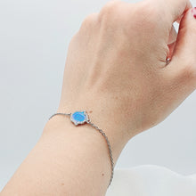 Load image into Gallery viewer, Created Blue Opal Hamsa Hand Bracelet, Sterling Silvet
