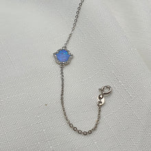 Load image into Gallery viewer, Created Blue Opal Hamsa Hand Bracelet, Sterling Silvet
