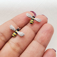 Load image into Gallery viewer, 3D Yellow Bee Stud Earrings, Silver Jewellery
