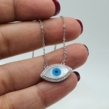 Load image into Gallery viewer, Mother of pearl Evil Eye Necklace, Sterling Silver
