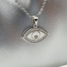 Load image into Gallery viewer, White Evil Eye Enamel Necklace, Sterling Silver
