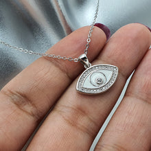 Load image into Gallery viewer, White Evil Eye Enamel Necklace, Sterling Silver
