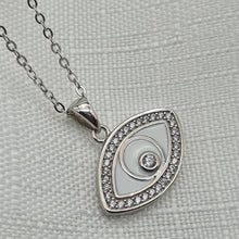 Load image into Gallery viewer, White Evil Eye Enamel Necklace, Sterling Silver
