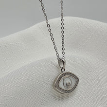 Load image into Gallery viewer, White Evil Eye Enamel Necklace, Sterling Silver
