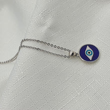 Load image into Gallery viewer, Evil Eye Enamel Round Necklace, Sterling Silver
