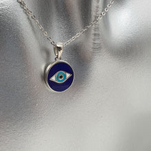 Load image into Gallery viewer, Evil Eye Enamel Round Necklace, Sterling Silver
