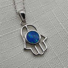 Load image into Gallery viewer, Hamsa Hand Round Opal Necklace, Sterling Silver
