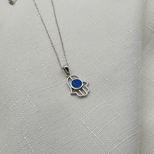Load image into Gallery viewer, Hamsa Hand Round Opal Necklace, Sterling Silver
