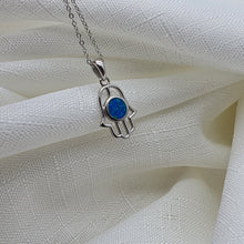 Load image into Gallery viewer, Hamsa Hand Round Opal Necklace, Sterling Silver
