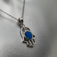Load image into Gallery viewer, Hamsa Hand Round Opal Necklace, Sterling Silver
