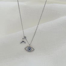 Load image into Gallery viewer, Evil Eye Pendant &amp; Whale Tail Charm Necklace, Sterling Silver
