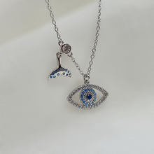 Load image into Gallery viewer, Evil Eye Pendant &amp; Whale Tail Charm Necklace, Sterling Silver
