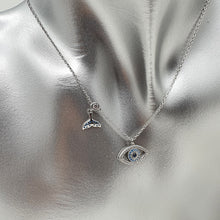 Load image into Gallery viewer, Evil Eye Pendant &amp; Whale Tail Charm Necklace, Sterling Silver
