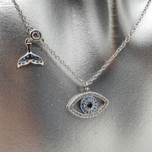 Load image into Gallery viewer, Evil Eye Pendant &amp; Whale Tail Charm Necklace, Sterling Silver

