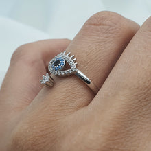 Load image into Gallery viewer, Evil eye Icon Adujstable Ring, Sterling Silver
