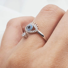 Load image into Gallery viewer, Evil eye Icon Adujstable Ring, Sterling Silver
