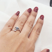 Load image into Gallery viewer, Evil eye Icon Adujstable Ring, Sterling Silver
