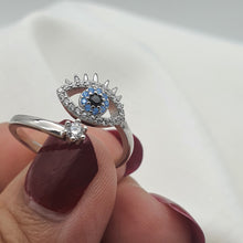 Load image into Gallery viewer, Evil eye Icon Adujstable Ring, Sterling Silver
