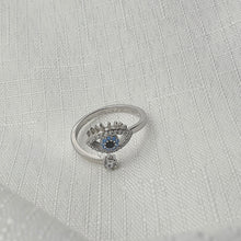 Load image into Gallery viewer, Evil eye Icon Adujstable Ring, Sterling Silver
