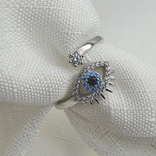 Load image into Gallery viewer, Evil eye Icon Adujstable Ring, Sterling Silver
