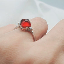 Load image into Gallery viewer, Natural Square Garnet Gemstone Ring, Sterling Silver
